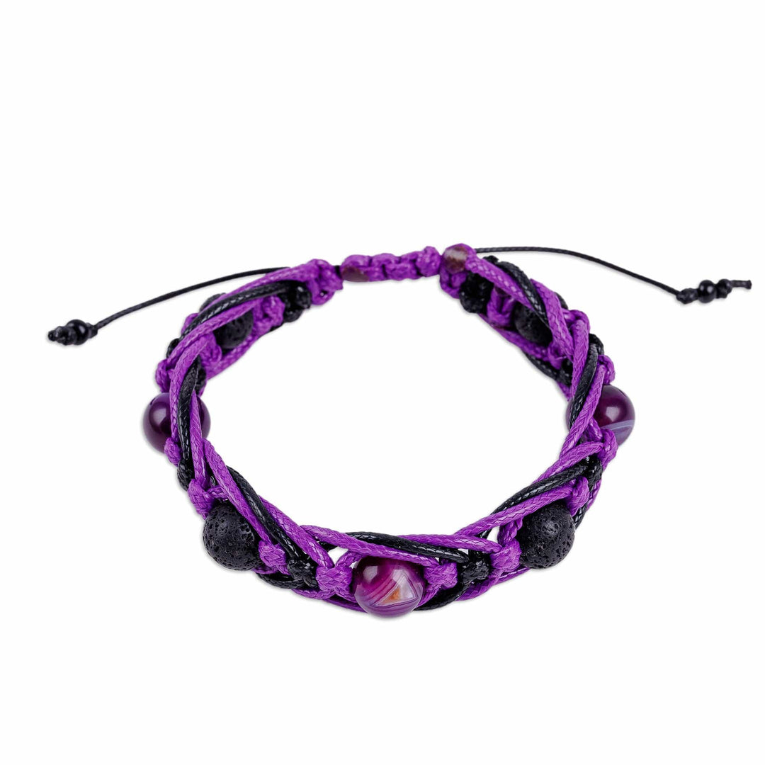 Agate and Vulcanite Stone Macrame Shambhala-Style Bracelet - Shambhala Beauty