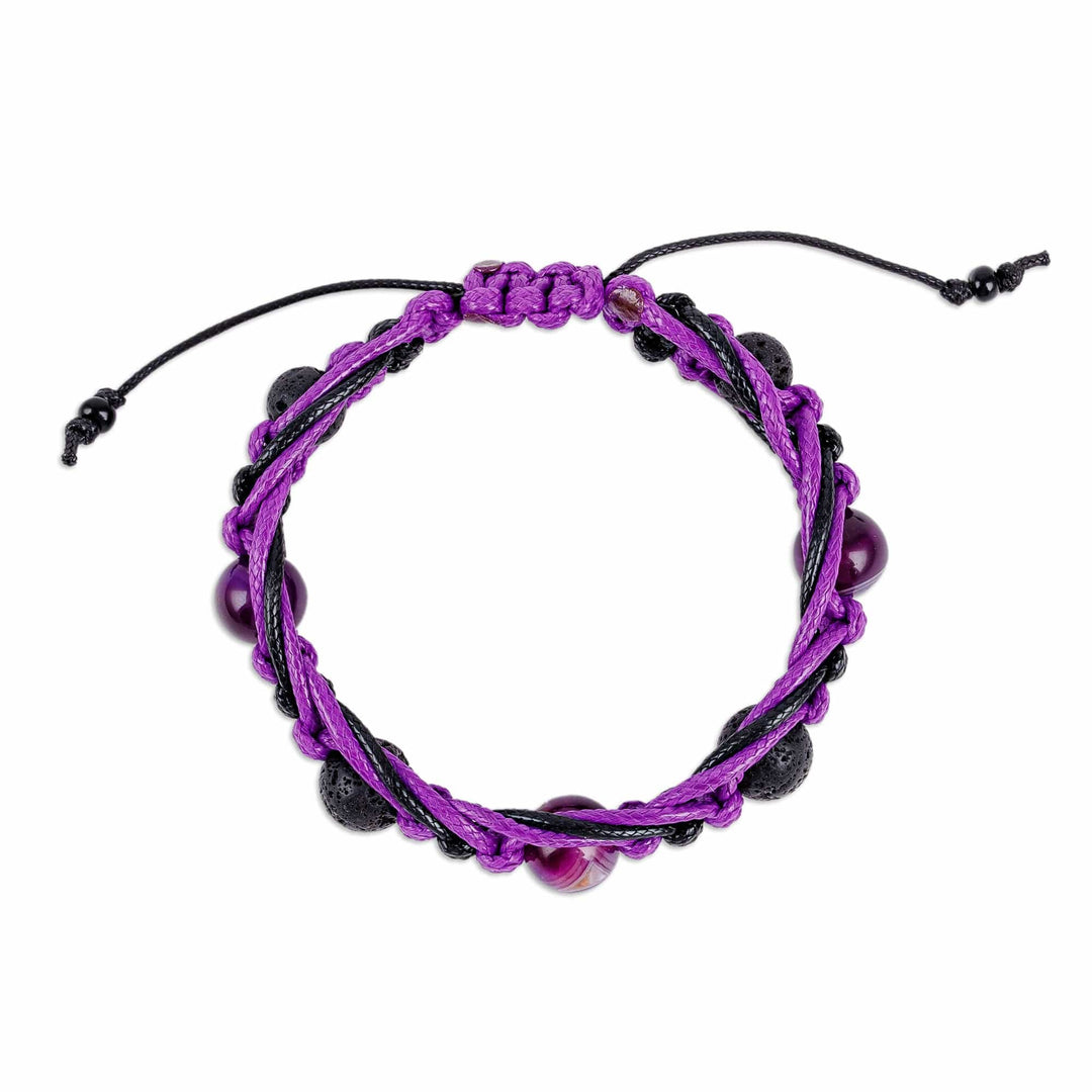Agate and Vulcanite Stone Macrame Shambhala-Style Bracelet - Shambhala Beauty