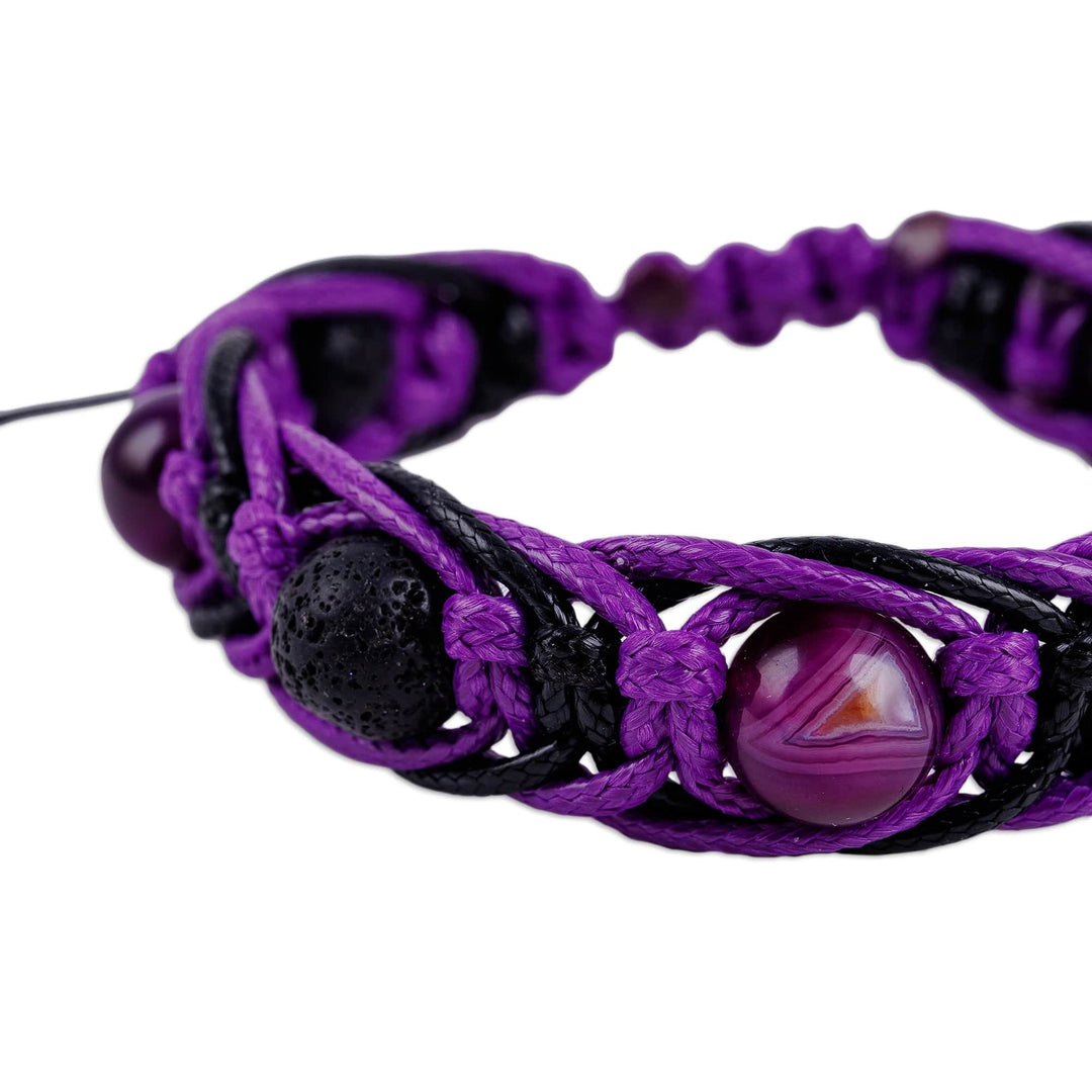 Agate and Vulcanite Stone Macrame Shambhala-Style Bracelet - Shambhala Beauty