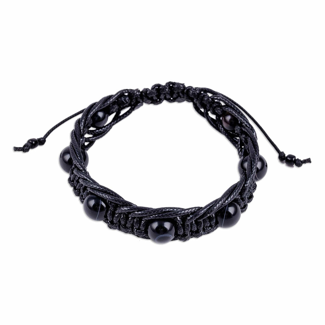 Agate Beaded Macrame Shambhala Style Bracelet in Black - Shambhala Love