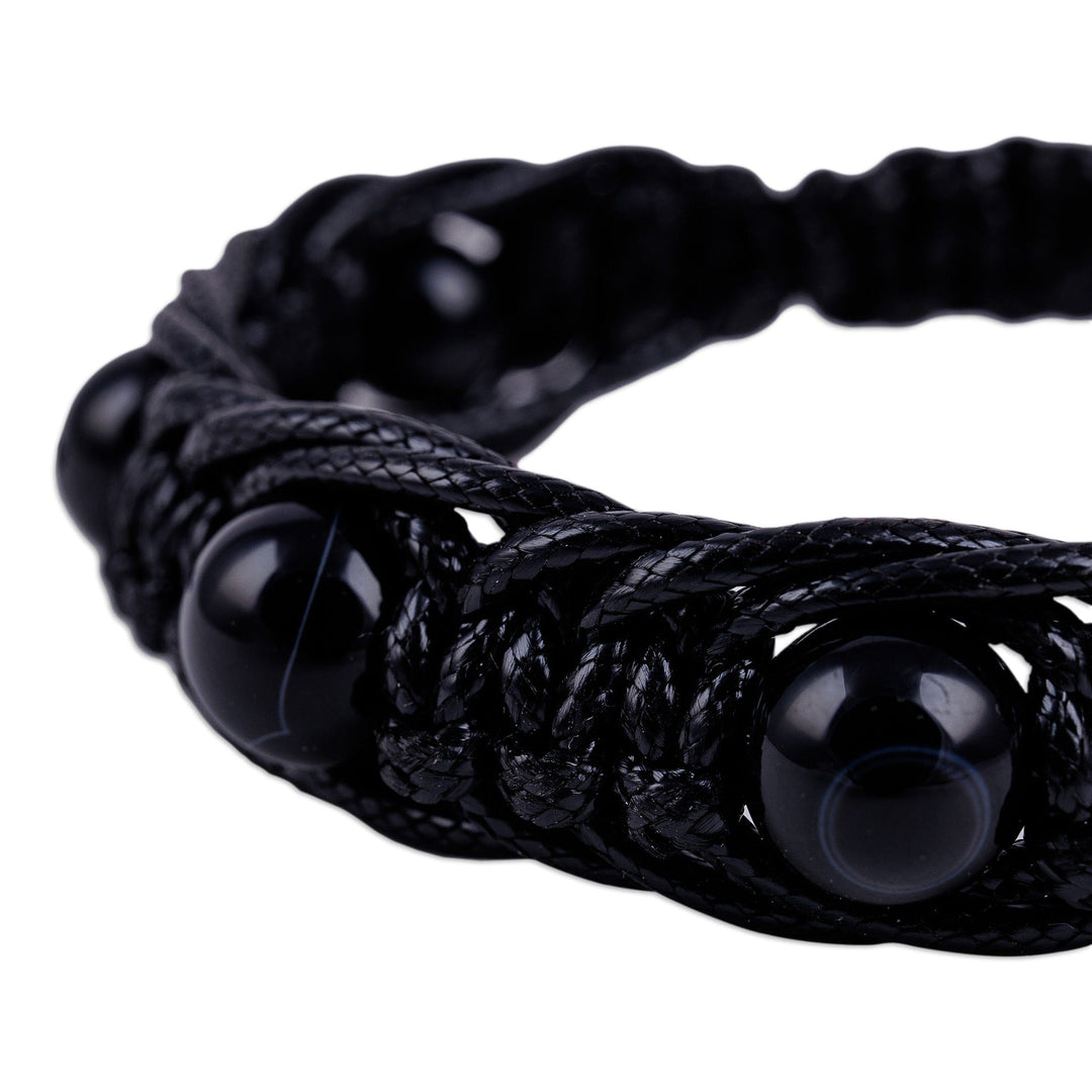 Agate Beaded Macrame Shambhala Style Bracelet in Black - Shambhala Love