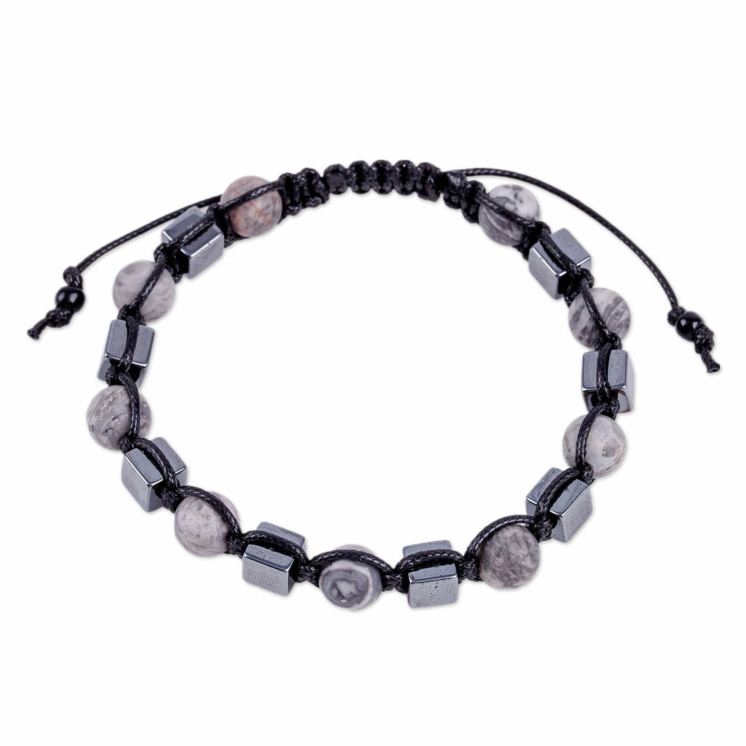 Hematite and Jasper Beaded Macrame Shambhala-Style Bracelet - Shambhala Glam