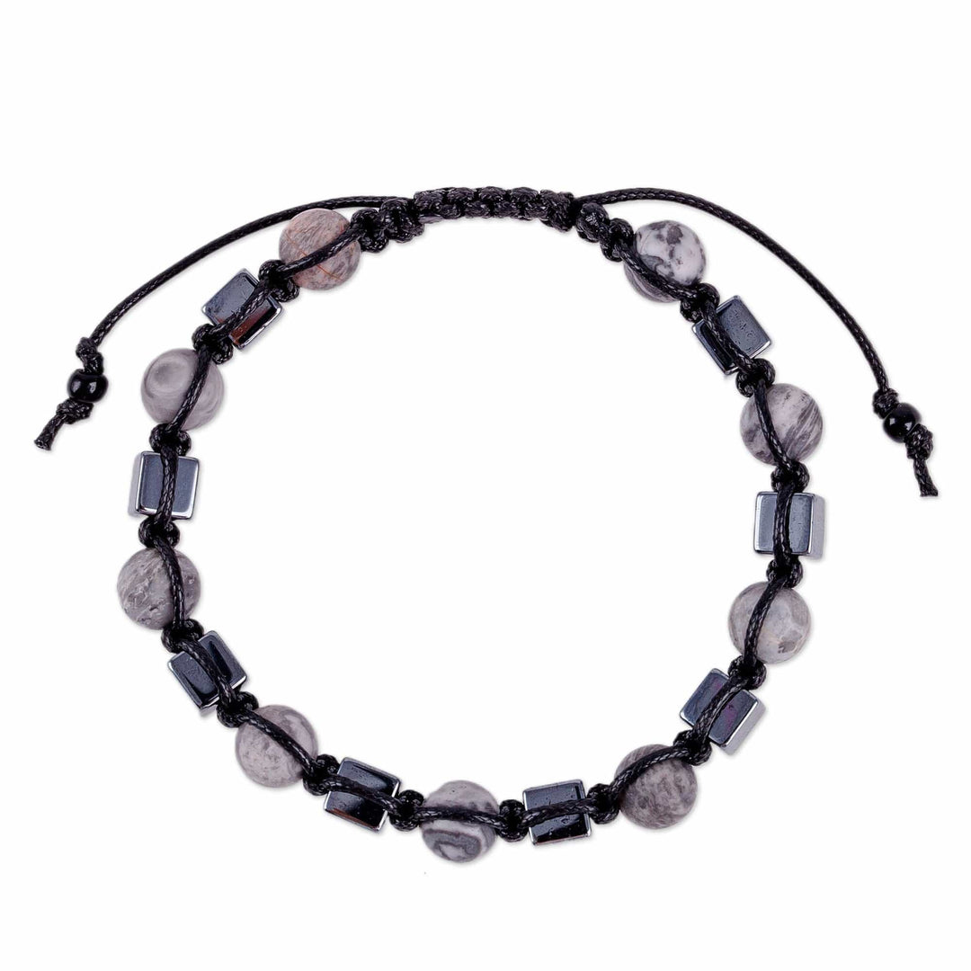 Hematite and Jasper Beaded Macrame Shambhala-Style Bracelet - Shambhala Glam