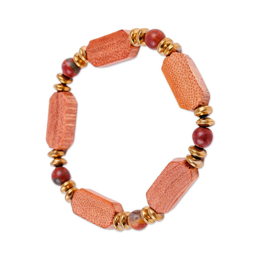 Handmade Jasper Hematite and Wood Beaded Stretch Bracelet - Tree Bark Flair