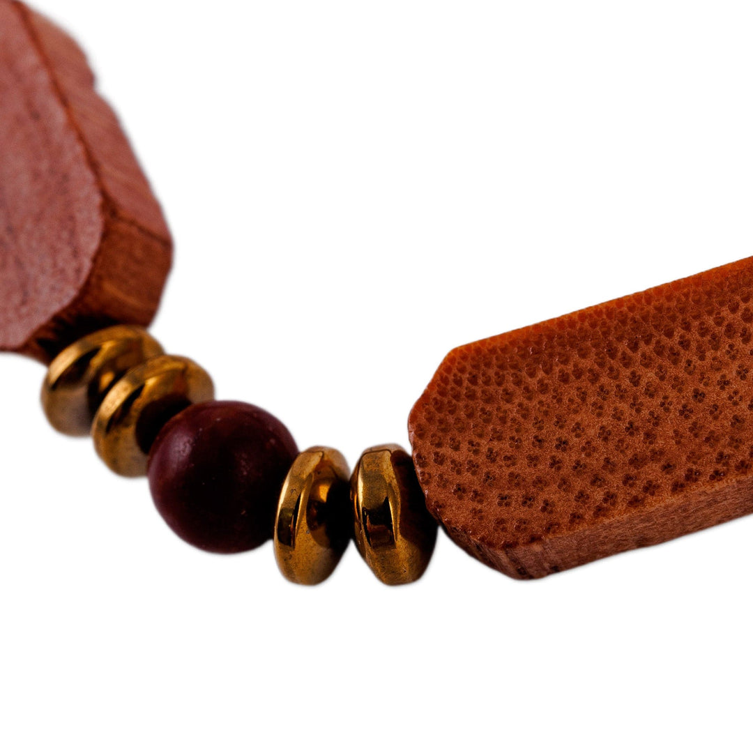 Handmade Jasper Hematite and Wood Beaded Stretch Bracelet - Tree Bark Flair