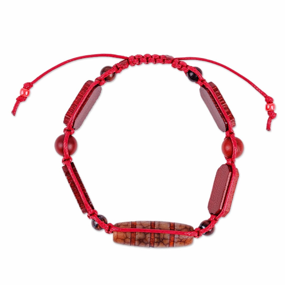 Dzi Multi-Gemstone Beaded Macrame Shambhala Style Bracelet - Shambhala Striped Dzi