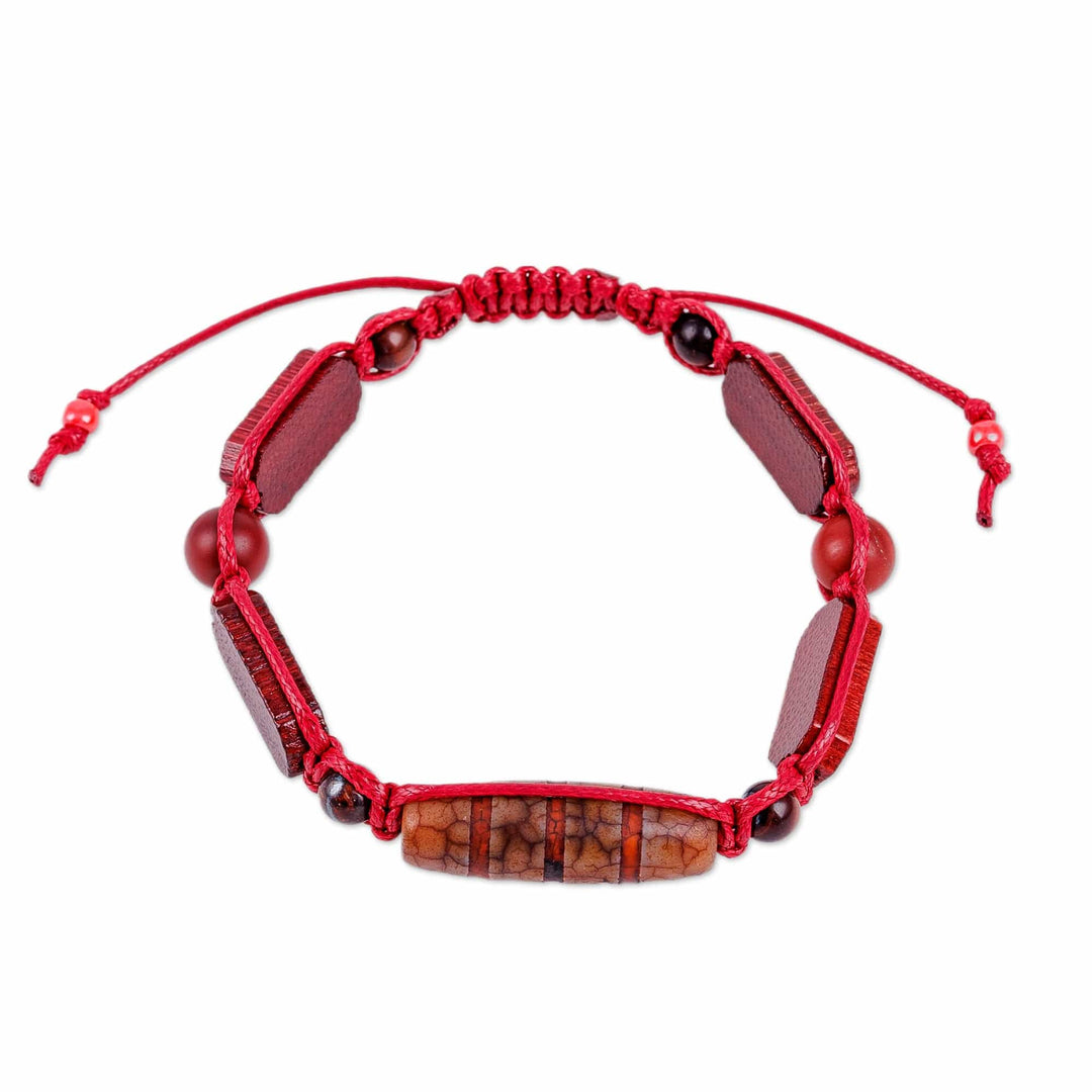 Dzi Multi-Gemstone Beaded Macrame Shambhala Style Bracelet - Shambhala Striped Dzi