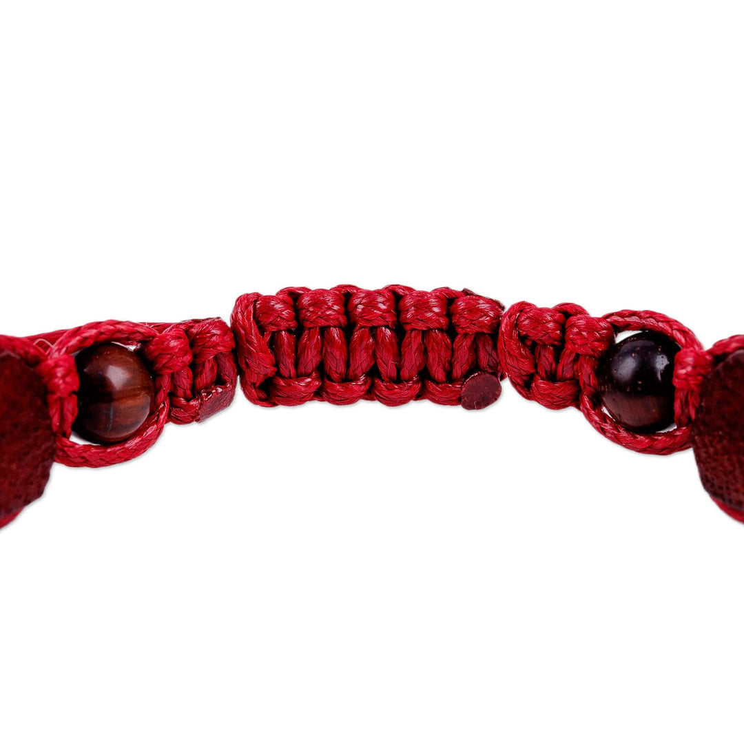 Dzi Multi-Gemstone Beaded Macrame Shambhala Style Bracelet - Shambhala Striped Dzi