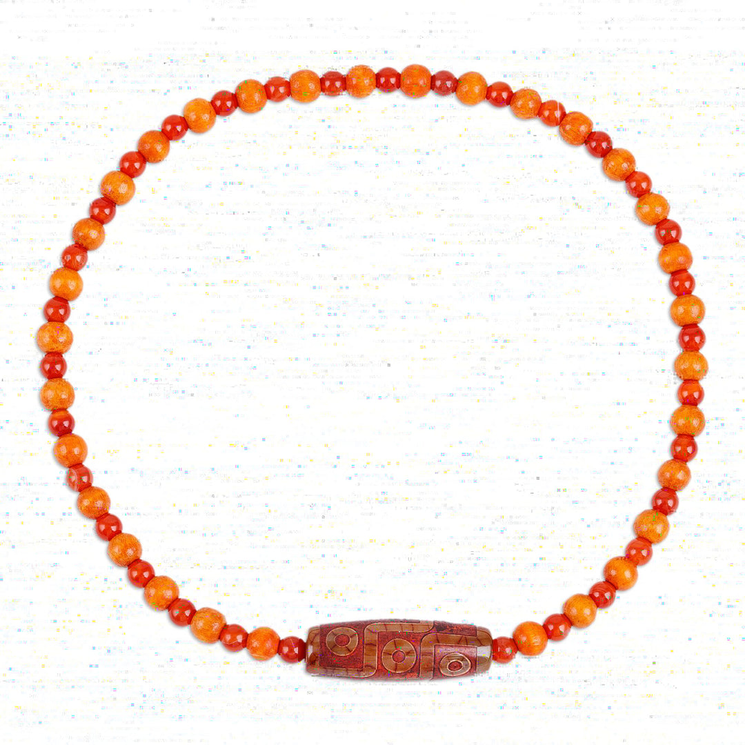Handmade Agate Carnelian Wood Beaded Dzi Choker Necklace - Chic Nine-Eyed Dzi