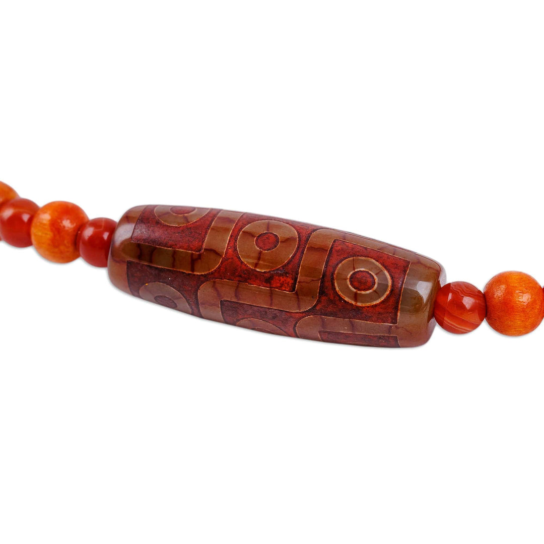 Handmade Agate Carnelian Wood Beaded Dzi Choker Necklace - Chic Nine-Eyed Dzi