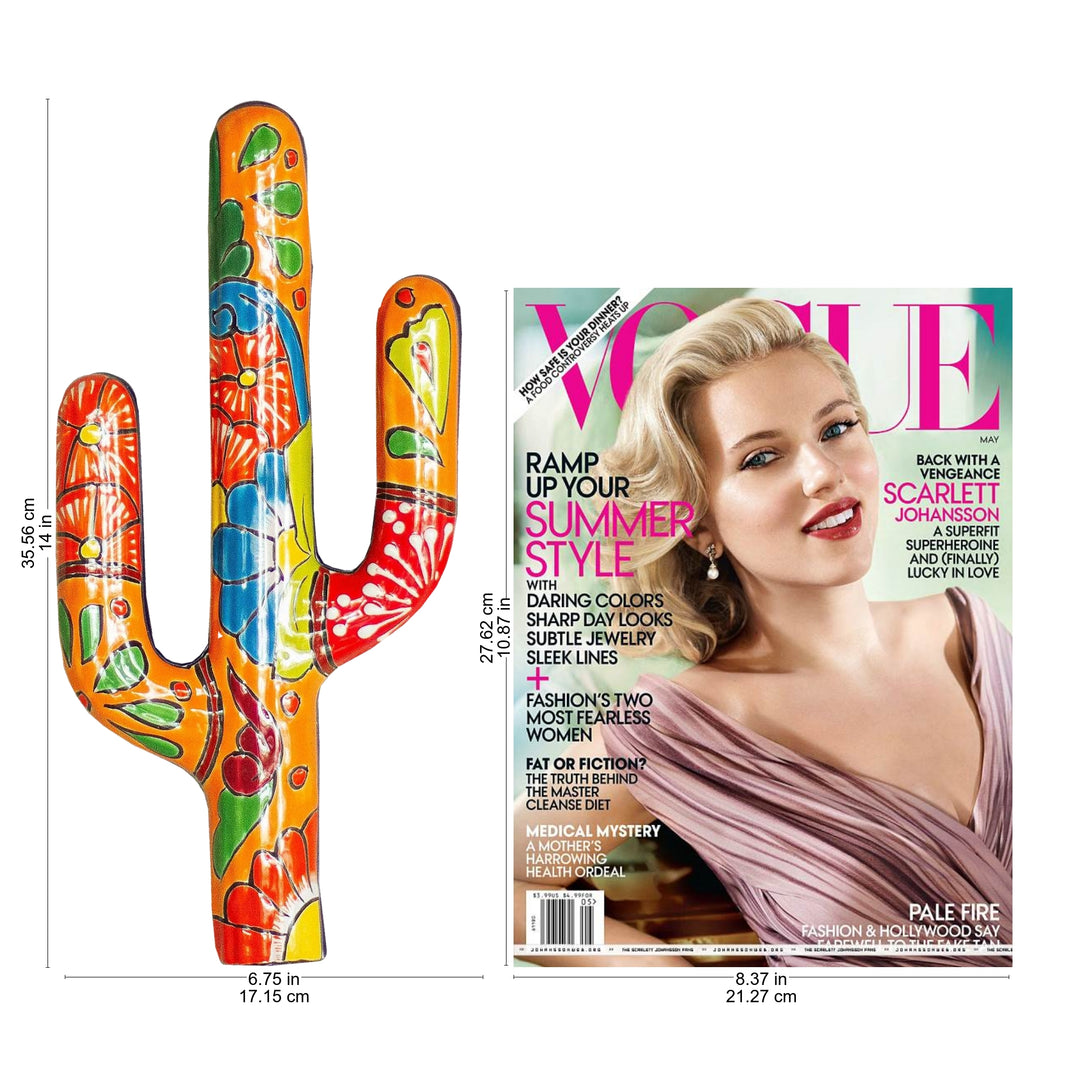 Hand-Painted Cactus Talavera-Style Ceramic Wall Sculpture - Talavera Saguaro
