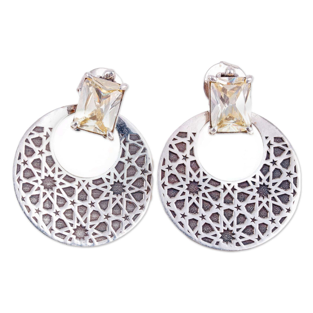 Star-Themed Dangle Earrings with Yellow Cubic Zirconia Gems - Prosperous Cosmos