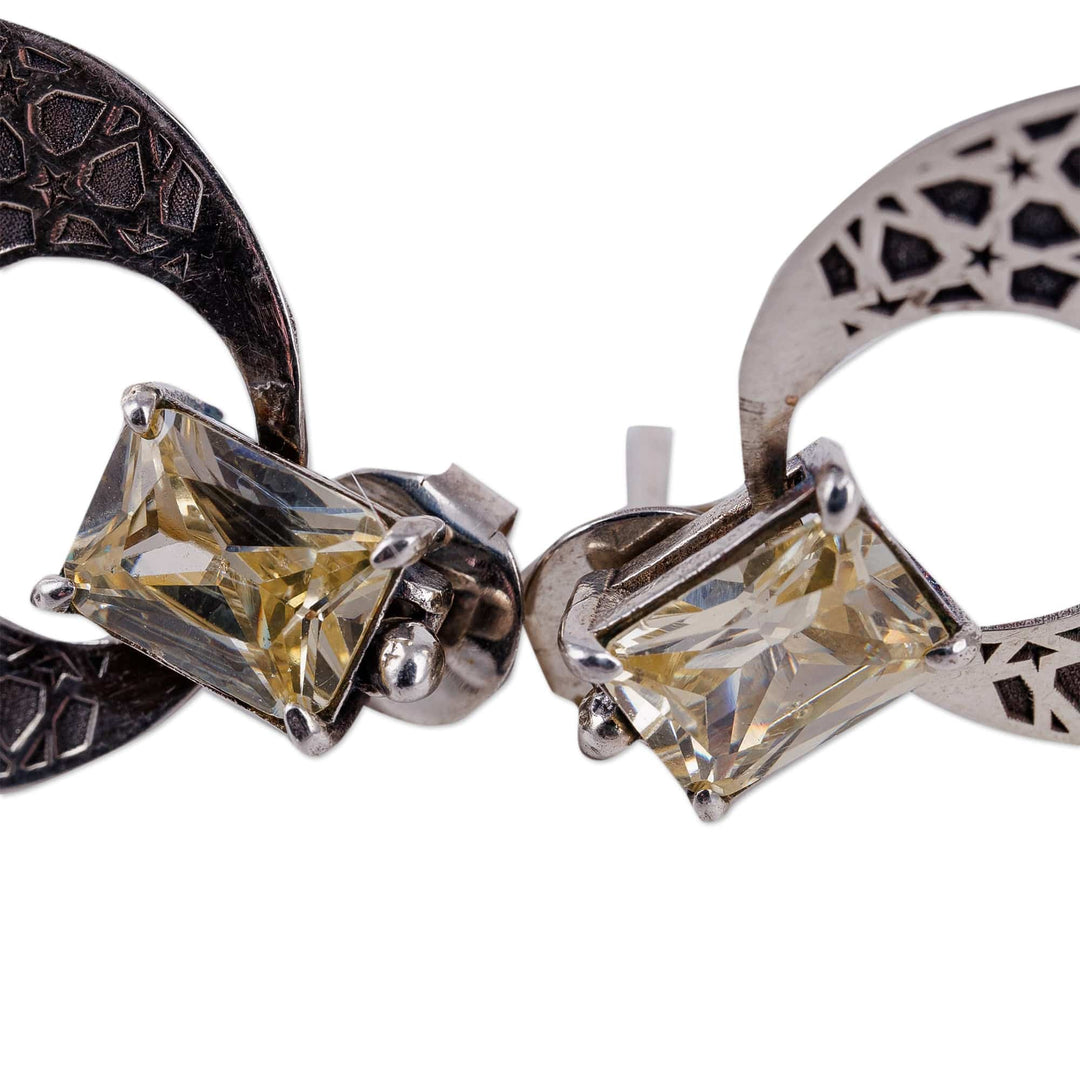 Star-Themed Dangle Earrings with Yellow Cubic Zirconia Gems - Prosperous Cosmos
