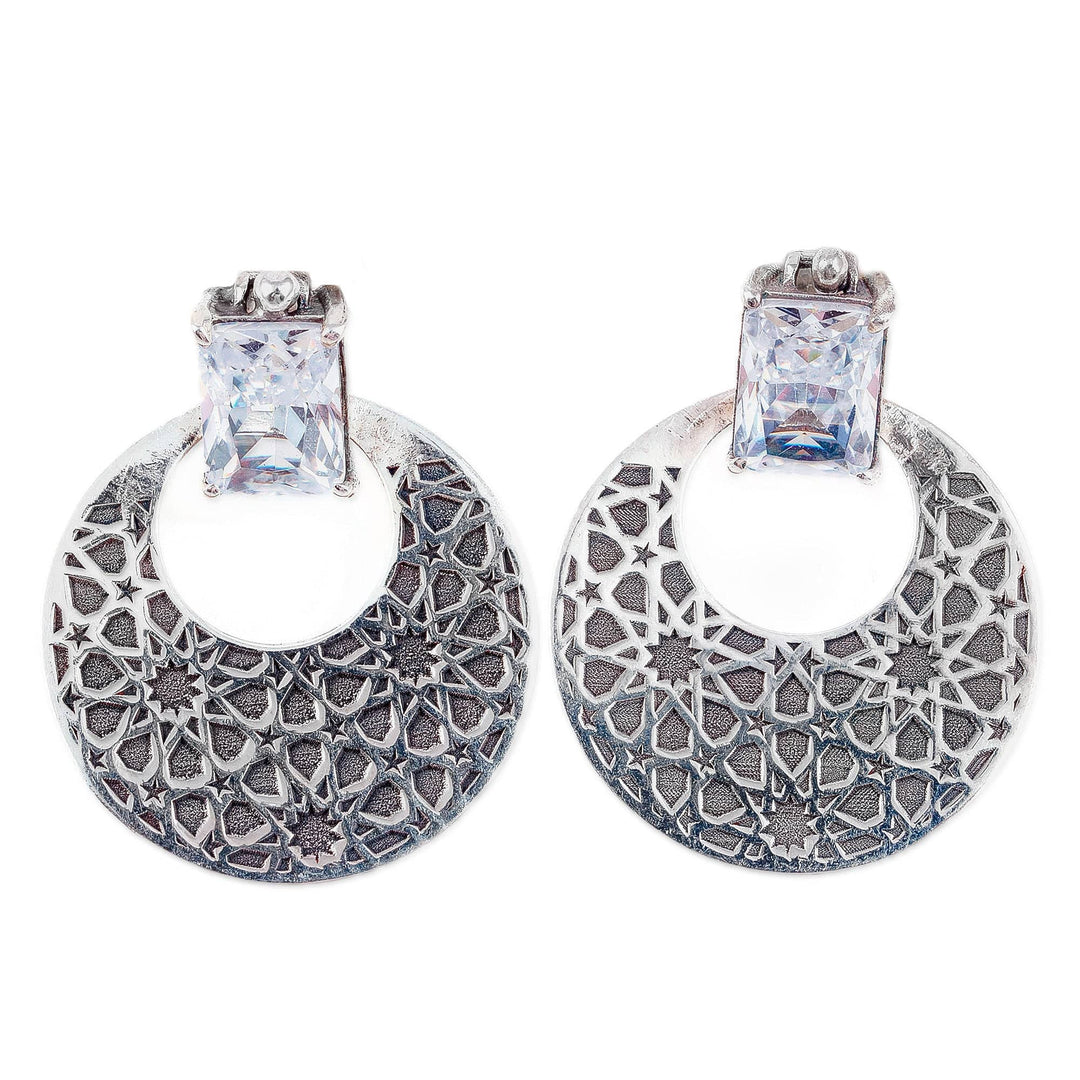 Star-Themed Dangle Earrings with Clear Cubic Zirconia Gems - Celestial Cosmos