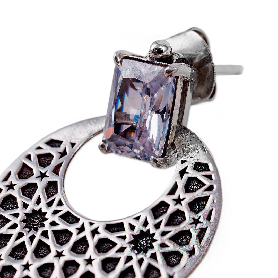 Star-Themed Dangle Earrings with Clear Cubic Zirconia Gems - Celestial Cosmos