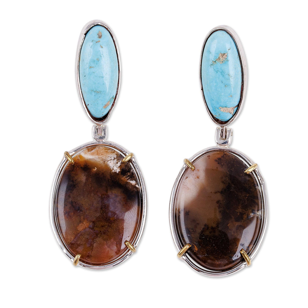 High Polished Agate and Natural Turquoise Dangle Earrings - Courage for Peace