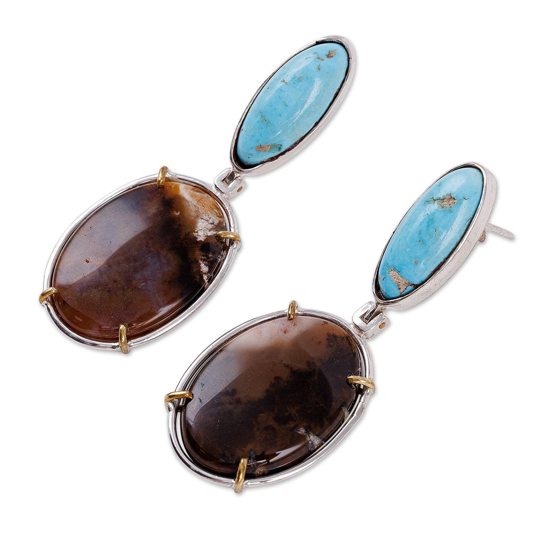 High Polished Agate and Natural Turquoise Dangle Earrings - Courage for Peace