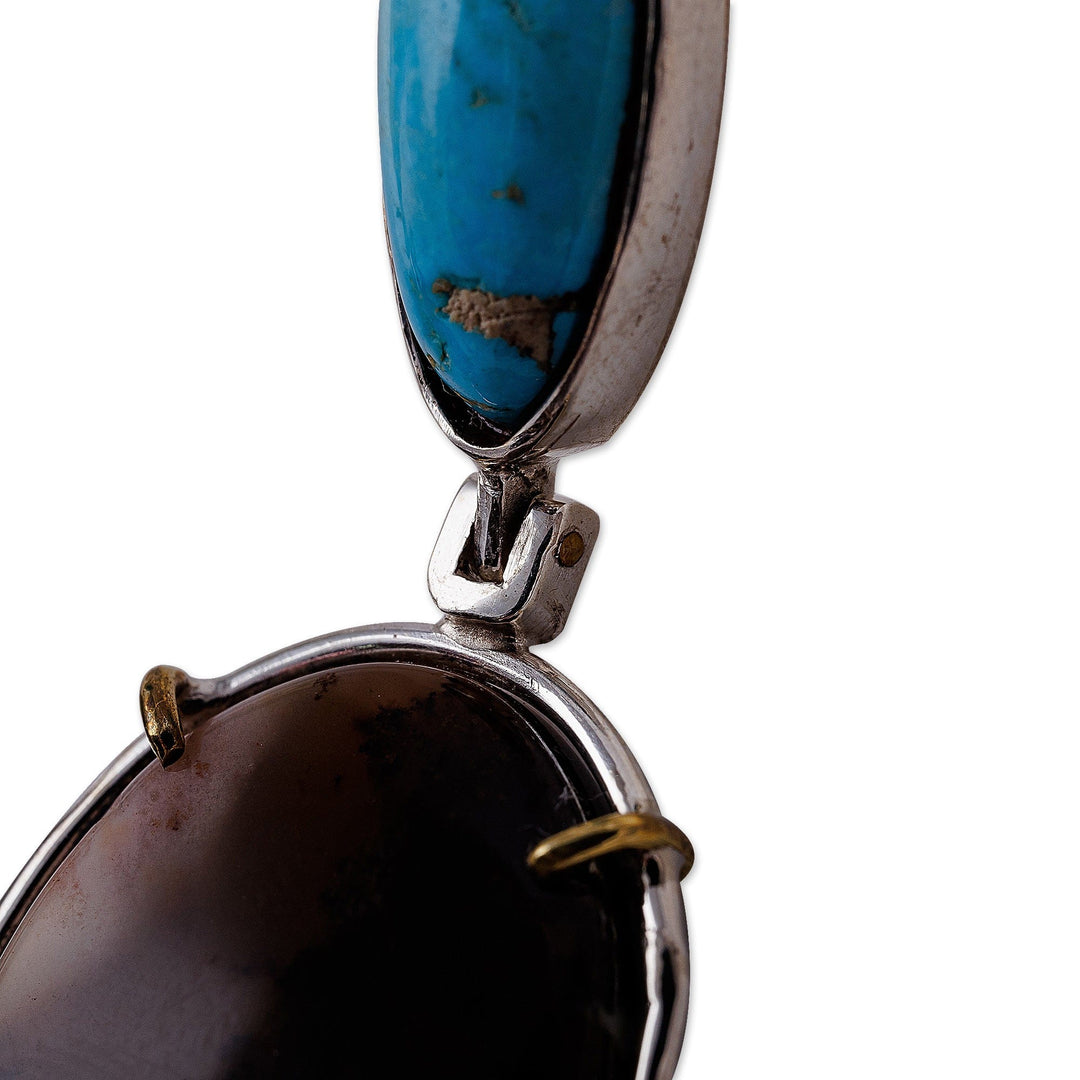 High Polished Agate and Natural Turquoise Dangle Earrings - Courage for Peace