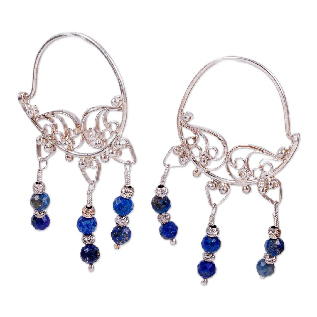 Polished Classic Lapis Lazuli Hoop Chandelier Earrings - Noble Nymph