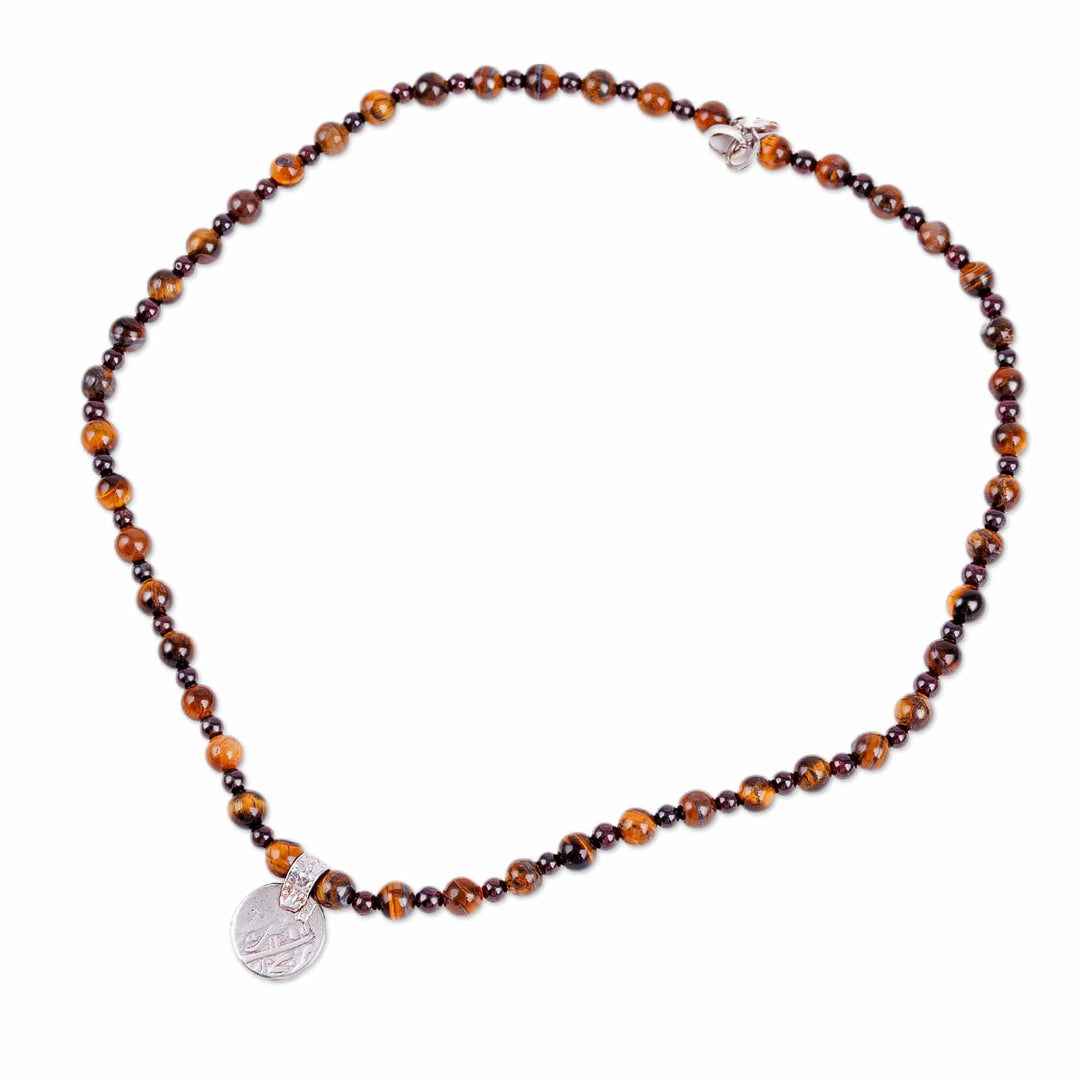 Cultural Tiger's Eye and Garnet Choker Pendant Necklace - Precious History