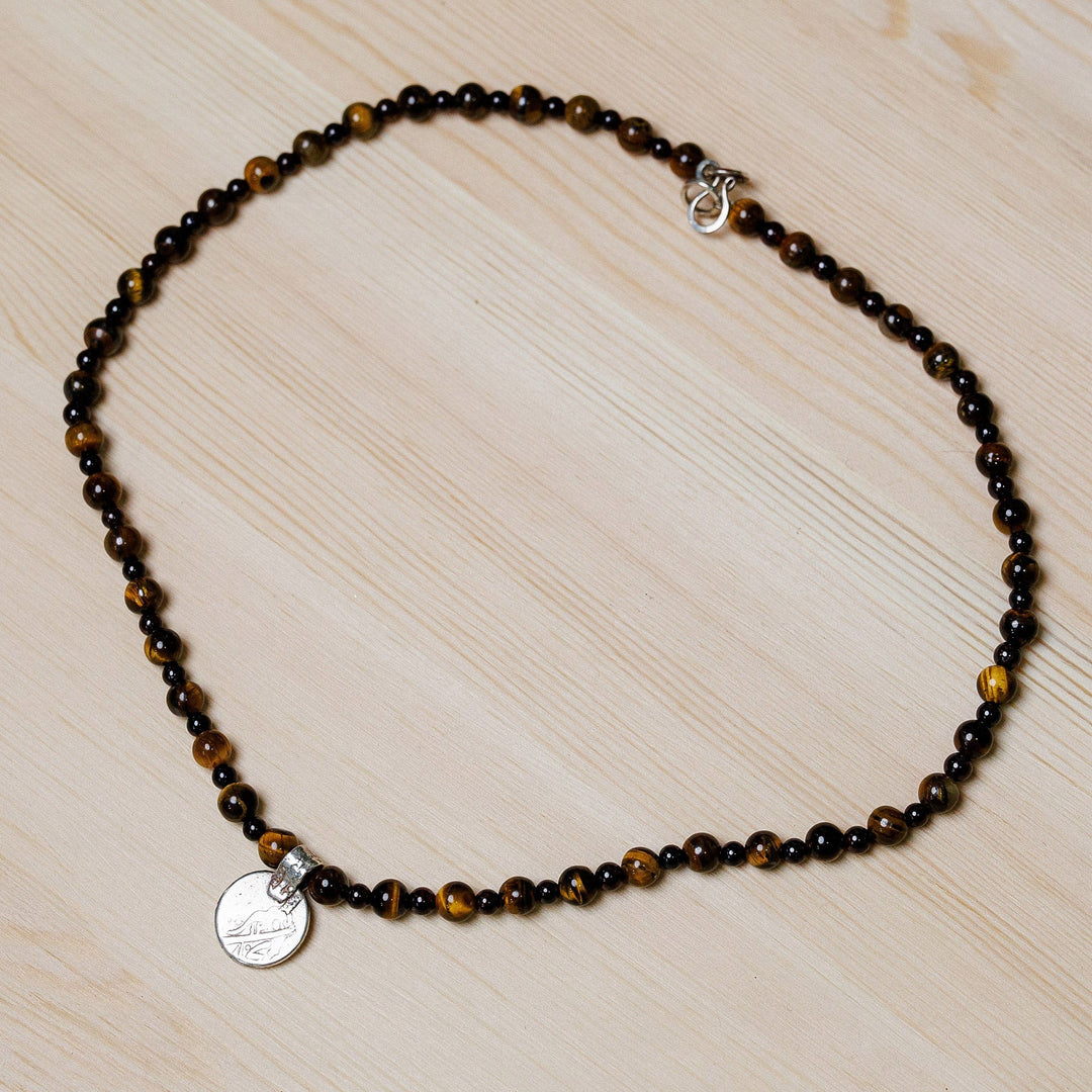Cultural Tiger's Eye and Garnet Choker Pendant Necklace - Precious History