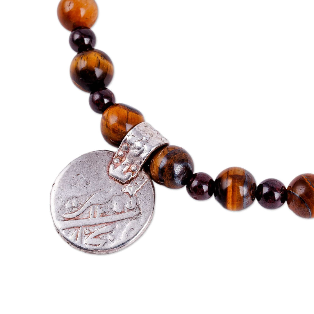 Cultural Tiger's Eye and Garnet Choker Pendant Necklace - Precious History