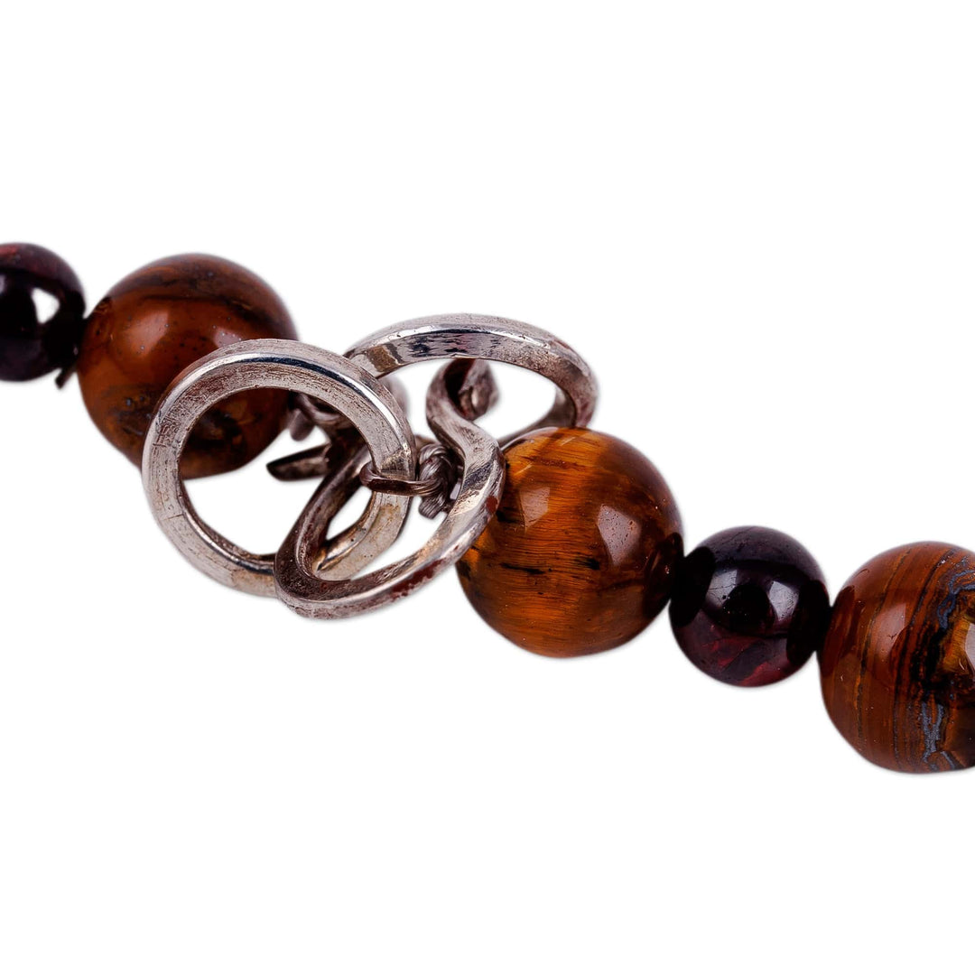 Cultural Tiger's Eye and Garnet Choker Pendant Necklace - Precious History