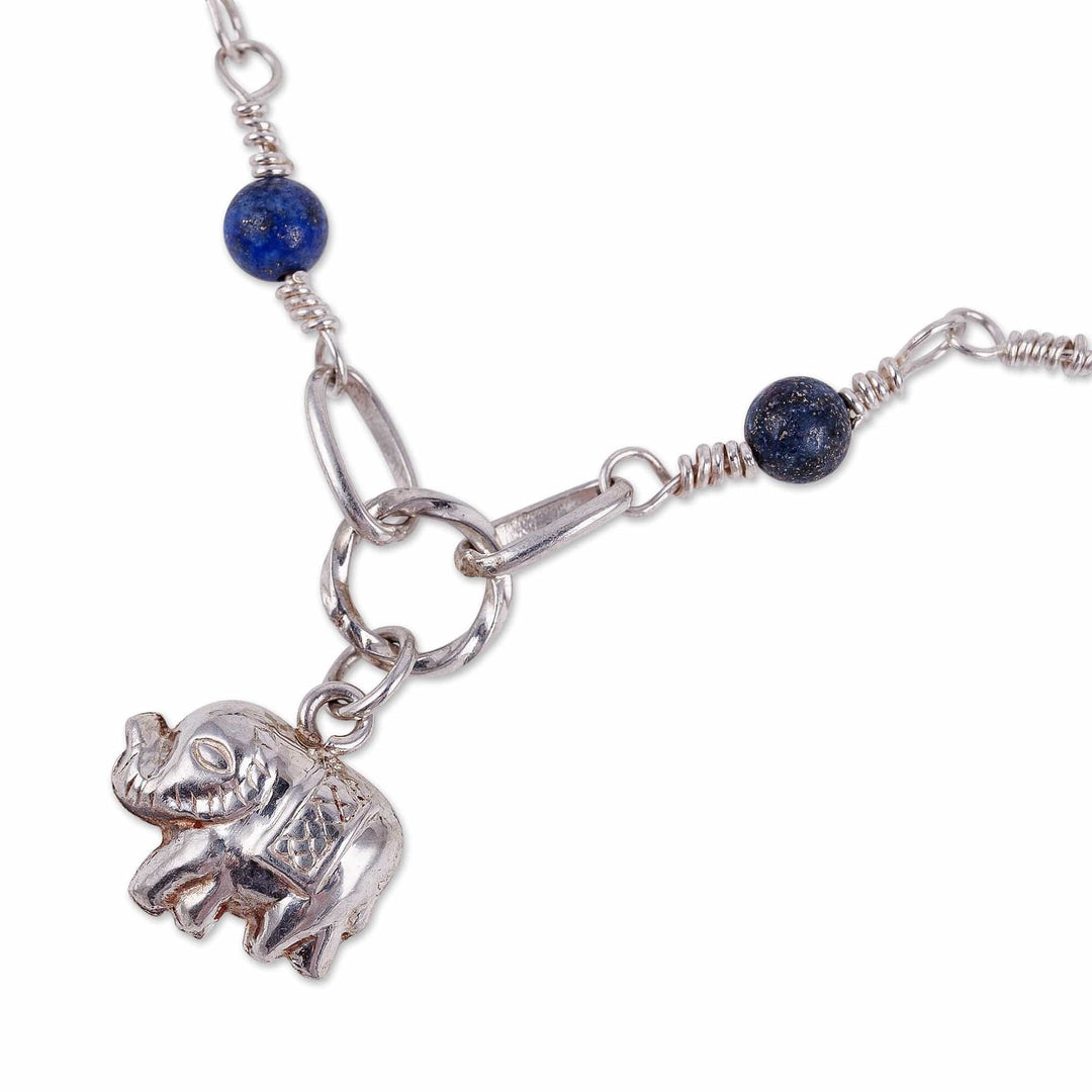 Elephant-Themed Lapis Lazuli Link Choker Pendant Necklace - The Sage Giant