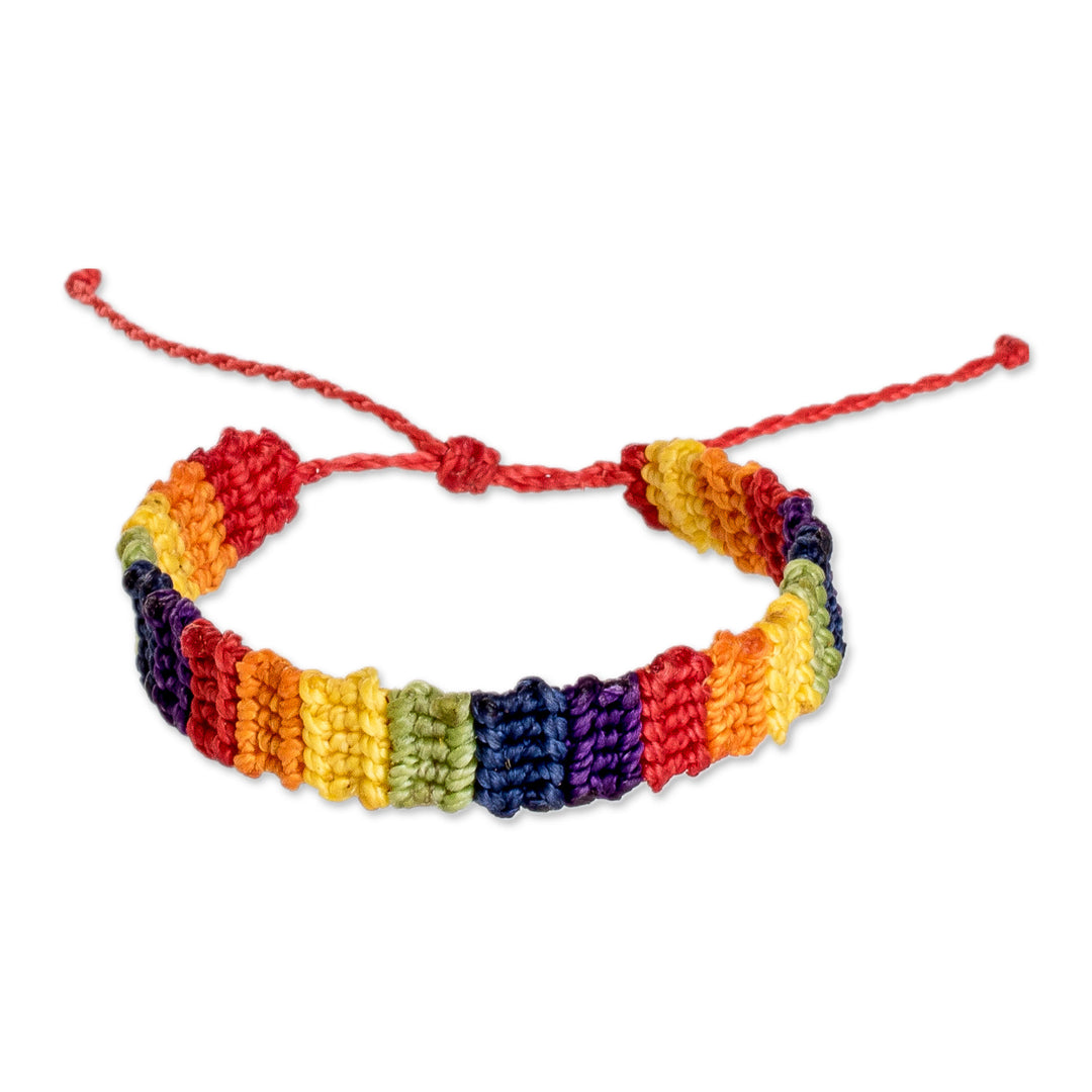 Handwoven Adjustable Rainbow Macrame Wristband Bracelet - Rainbow Links