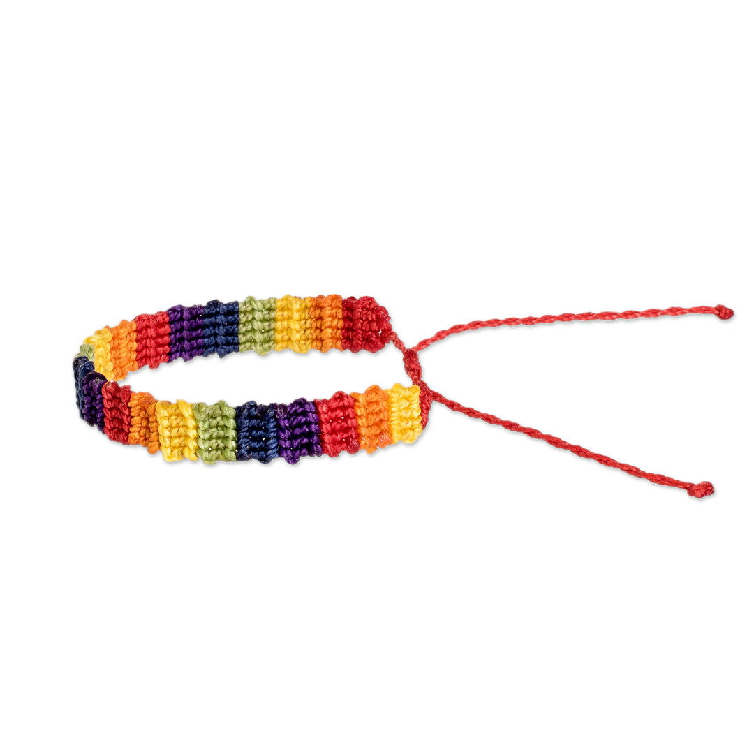 Handwoven Adjustable Rainbow Macrame Wristband Bracelet - Rainbow Links