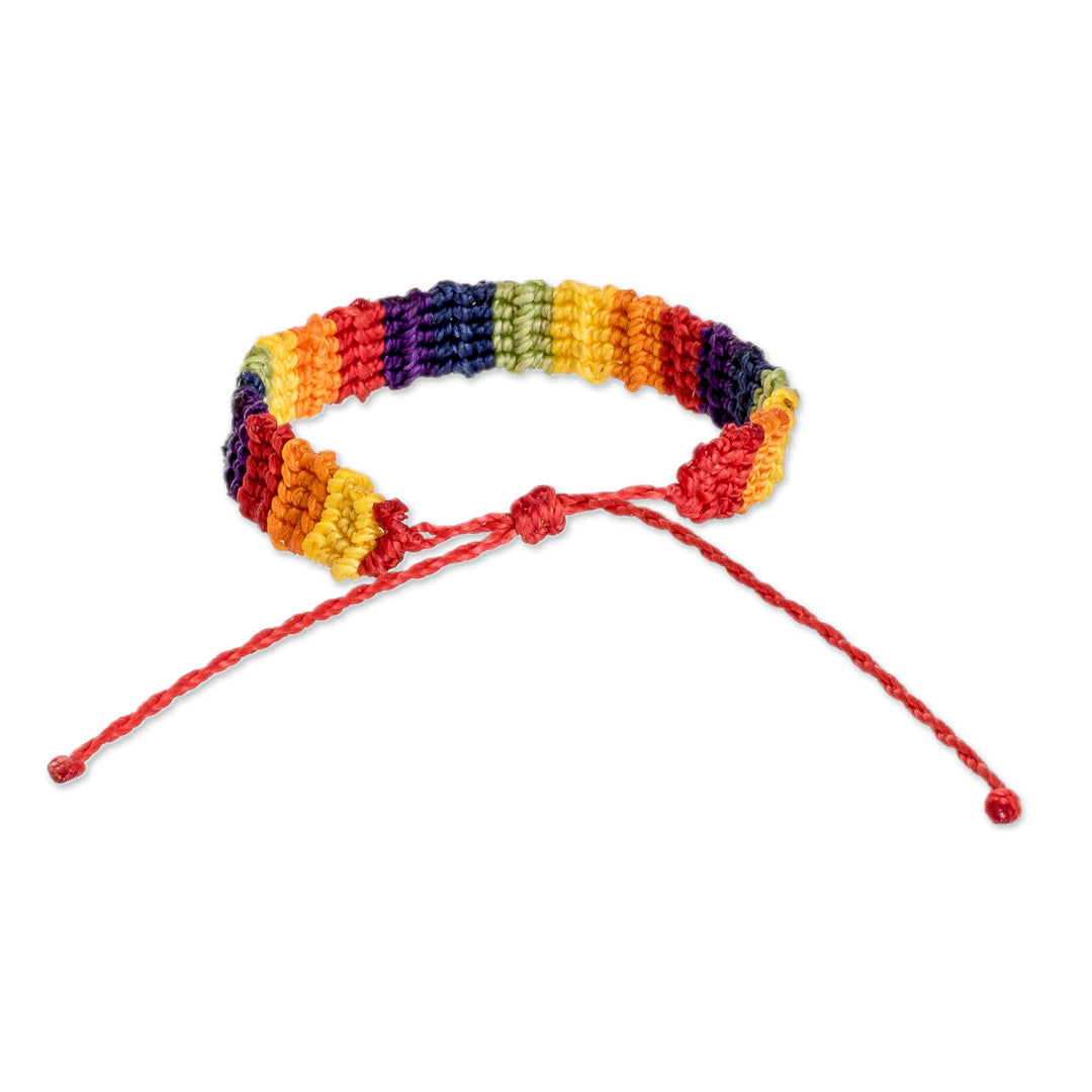Handwoven Adjustable Rainbow Macrame Wristband Bracelet - Rainbow Links