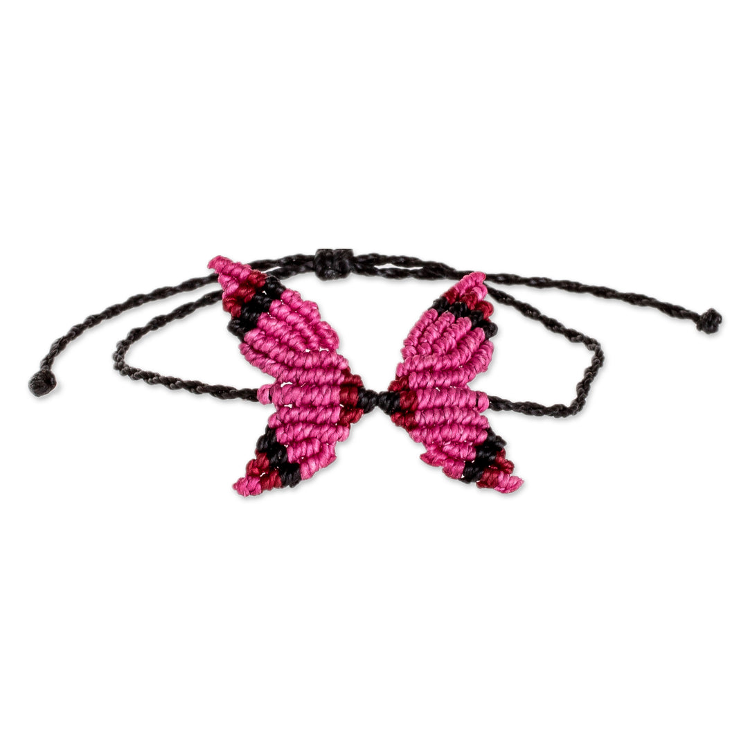 Handmade Butterfly-Themed Fuchsia Macrame Pendant Bracelet - Fuchsia Hope