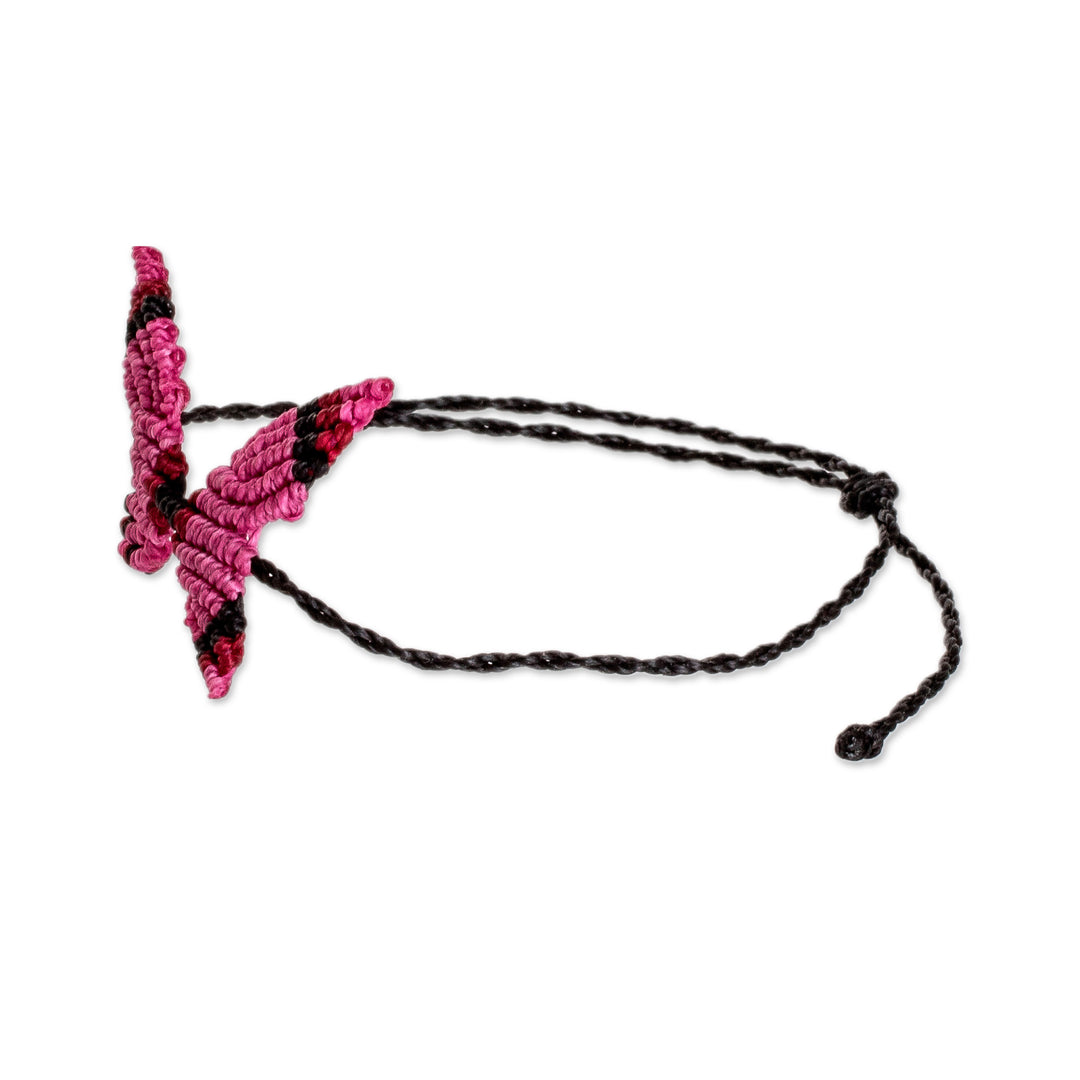 Handmade Butterfly-Themed Fuchsia Macrame Pendant Bracelet - Fuchsia Hope