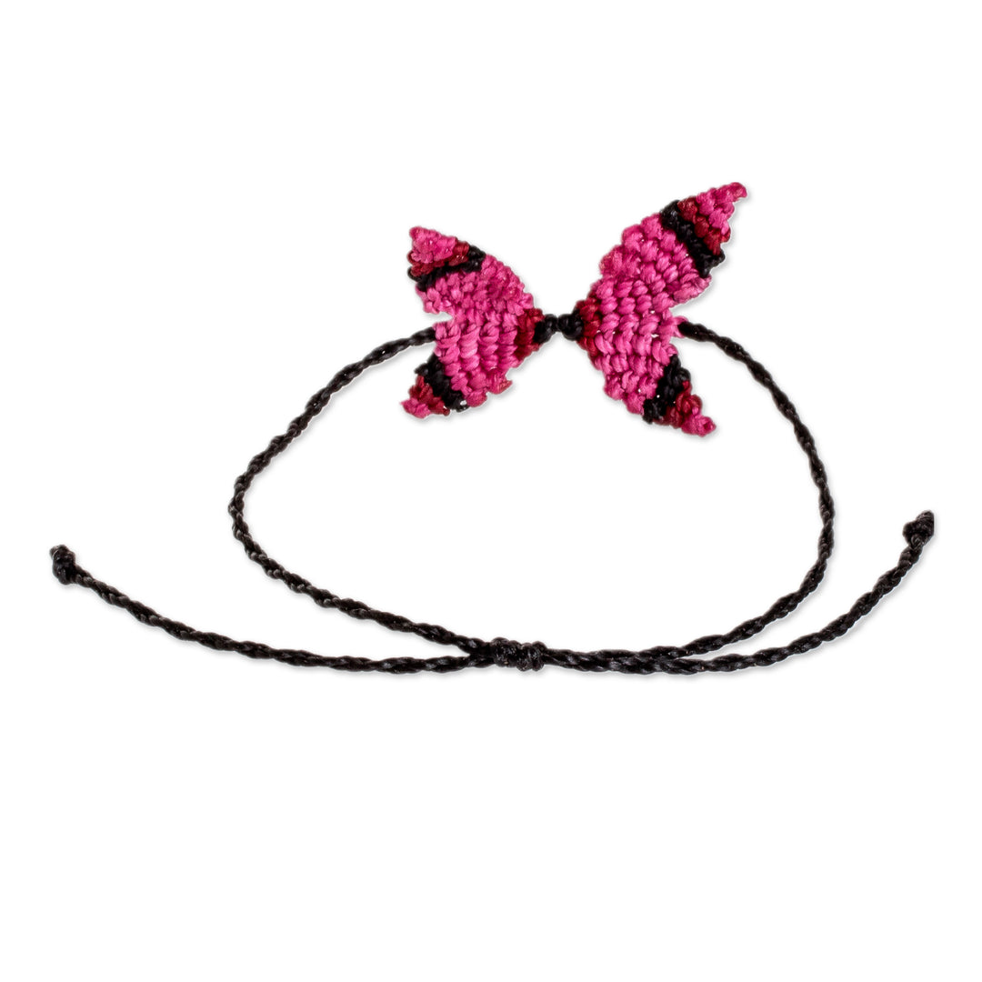 Handmade Butterfly-Themed Fuchsia Macrame Pendant Bracelet - Fuchsia Hope