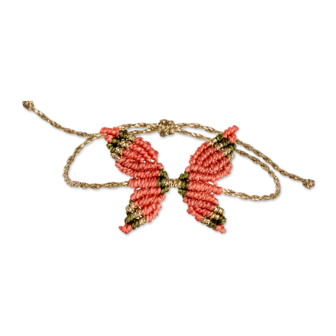 Handmade Butterfly-Themed Red Macrame Pendant Bracelet - Pink Hope