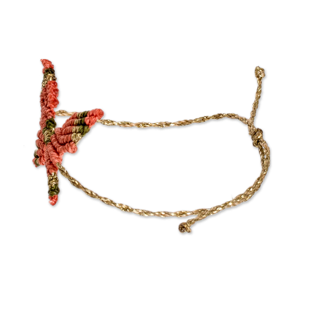Handmade Butterfly-Themed Red Macrame Pendant Bracelet - Pink Hope