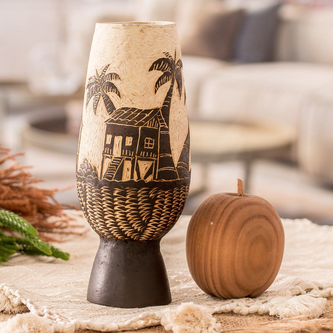 Handcrafted Dried Gourd Caribbean Town Decorative Accent - Caribbean Landscape