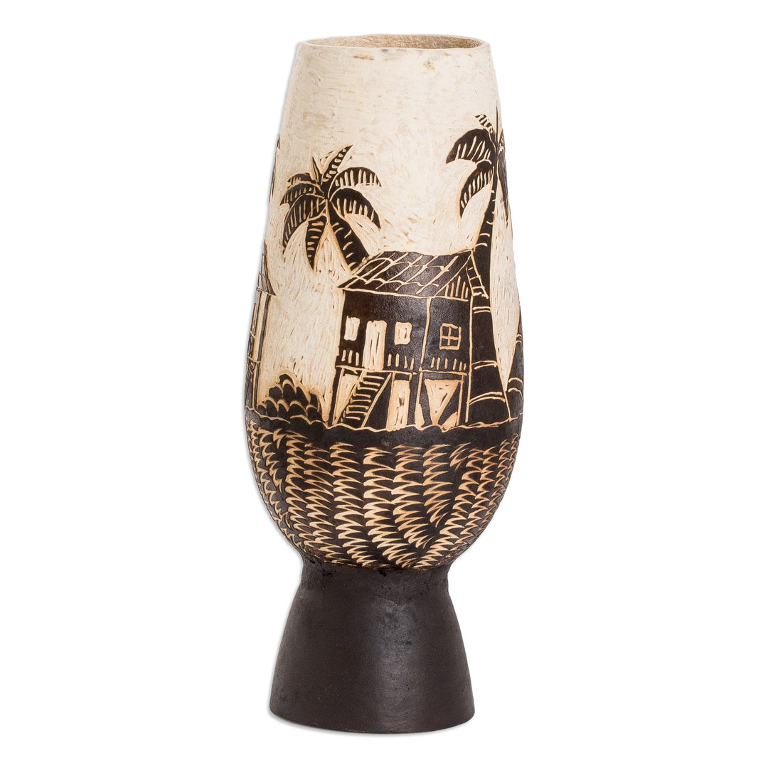 Handcrafted Dried Gourd Caribbean Town Decorative Accent - Caribbean Landscape