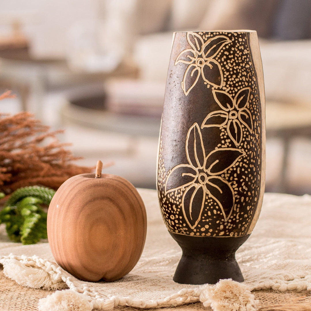 Tropical Floral Handcrafted Dried Gourd Decorative Accent - Caribbean Flowers