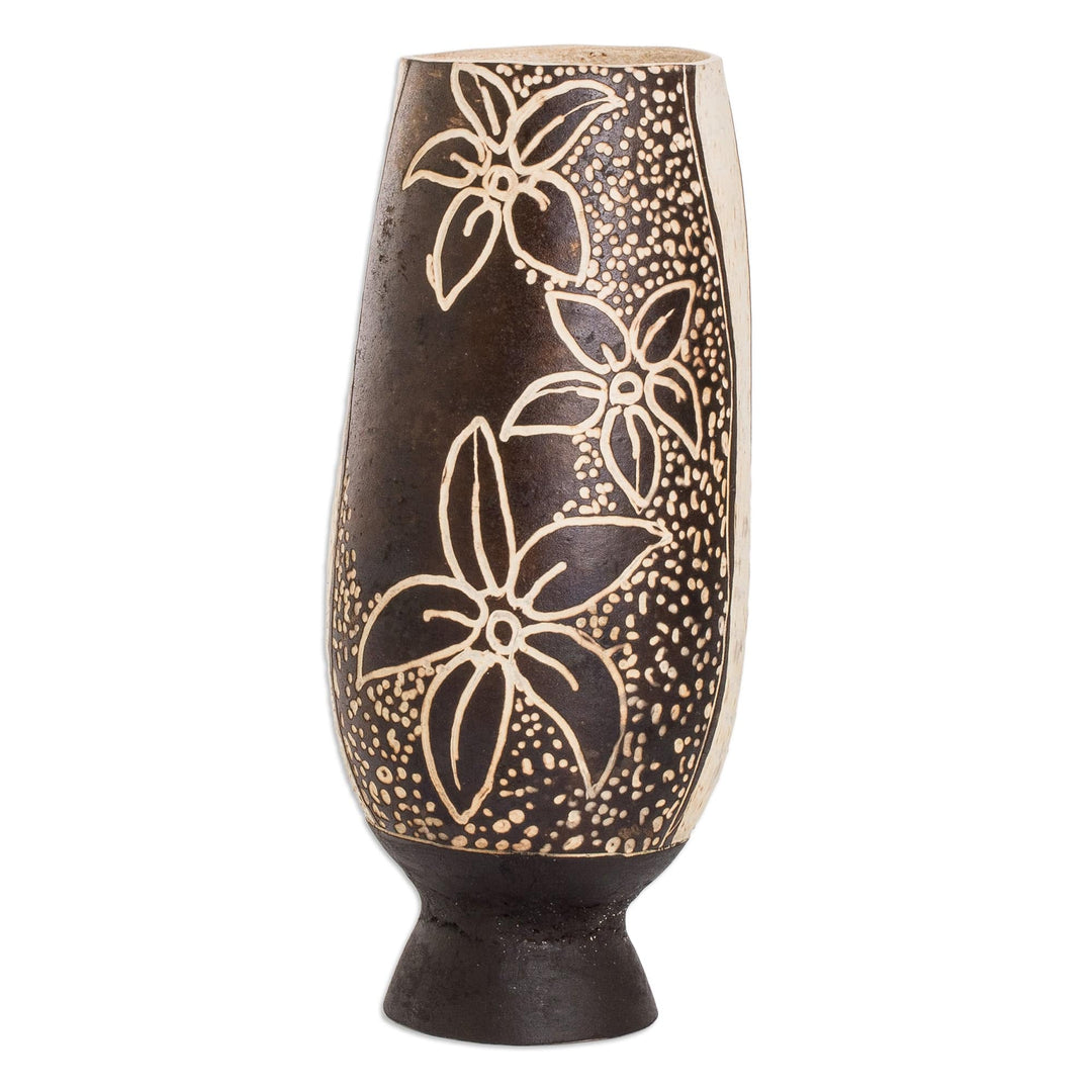 Tropical Floral Handcrafted Dried Gourd Decorative Accent - Caribbean Flowers