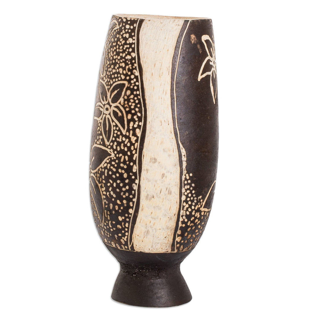 Tropical Floral Handcrafted Dried Gourd Decorative Accent - Caribbean Flowers