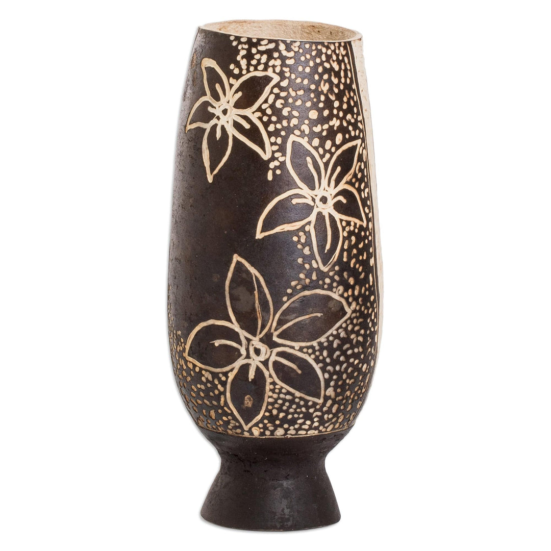 Tropical Floral Handcrafted Dried Gourd Decorative Accent - Caribbean Flowers