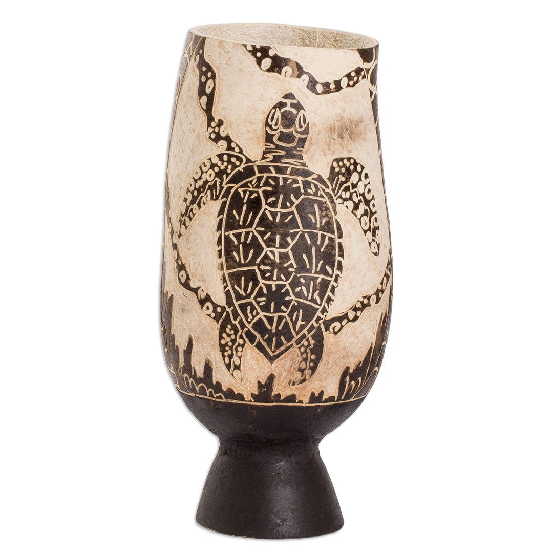 Sea Turtle-Themed Handcrafted Dried Gourd Decorative Accent - Caribbean Turtle