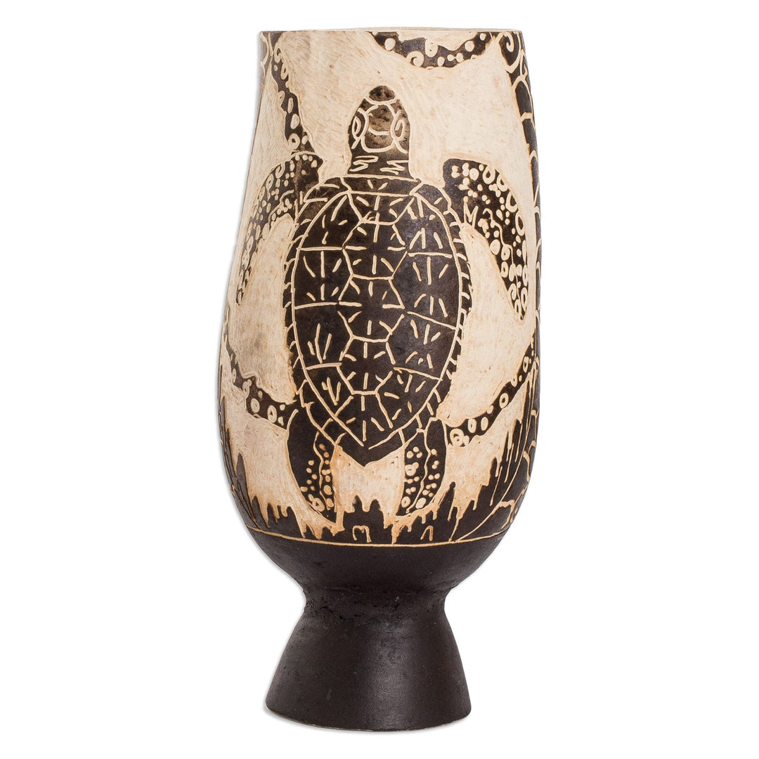 Sea Turtle-Themed Handcrafted Dried Gourd Decorative Accent - Caribbean Turtle
