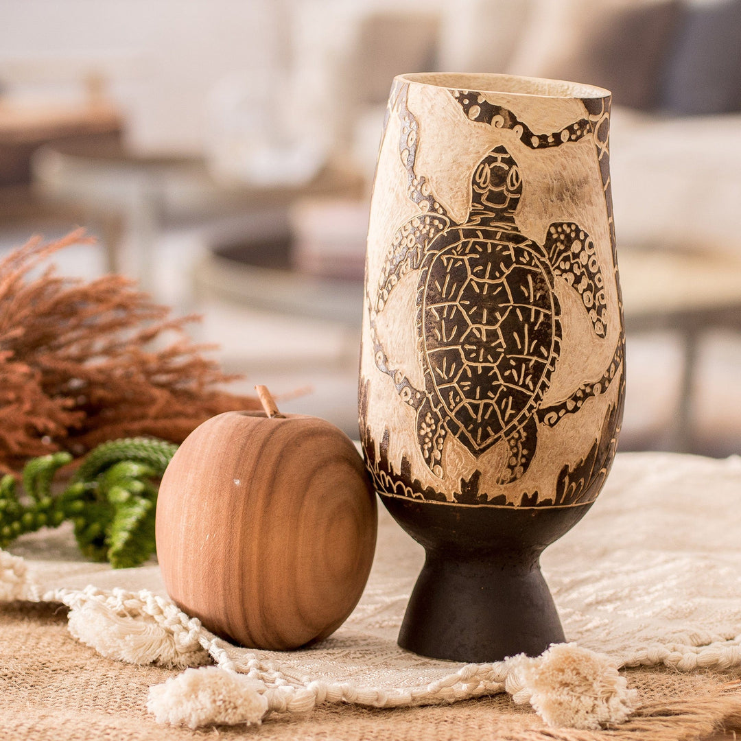 Sea Turtle-Themed Handcrafted Dried Gourd Decorative Accent - Caribbean Turtle