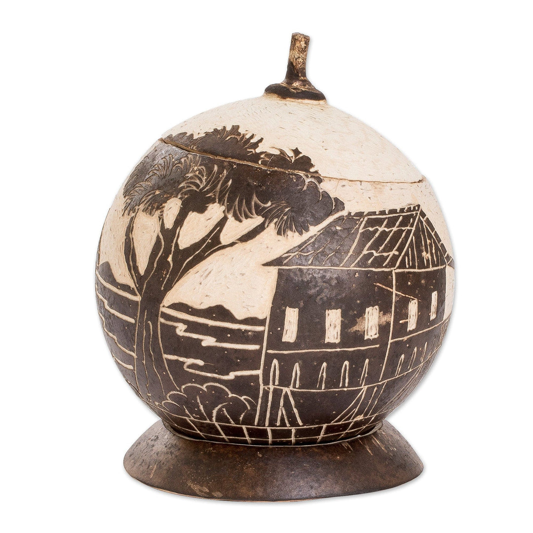 Handmade Round Dried Gourd Caribbean Town Decorative Accent - Caribbean Landscape
