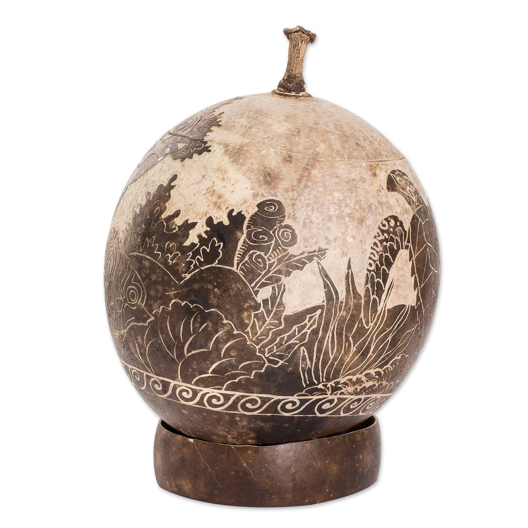Sea Life-Themed Round Dried Gourd Decorative Accent - Seafloor