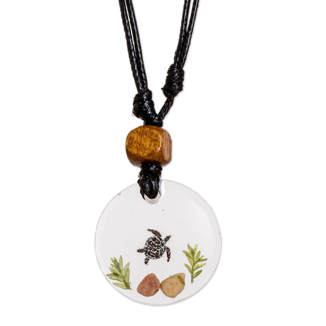 Set of Resin Turtle Pendant Necklace and Macrame Bracelet - Marine Sage