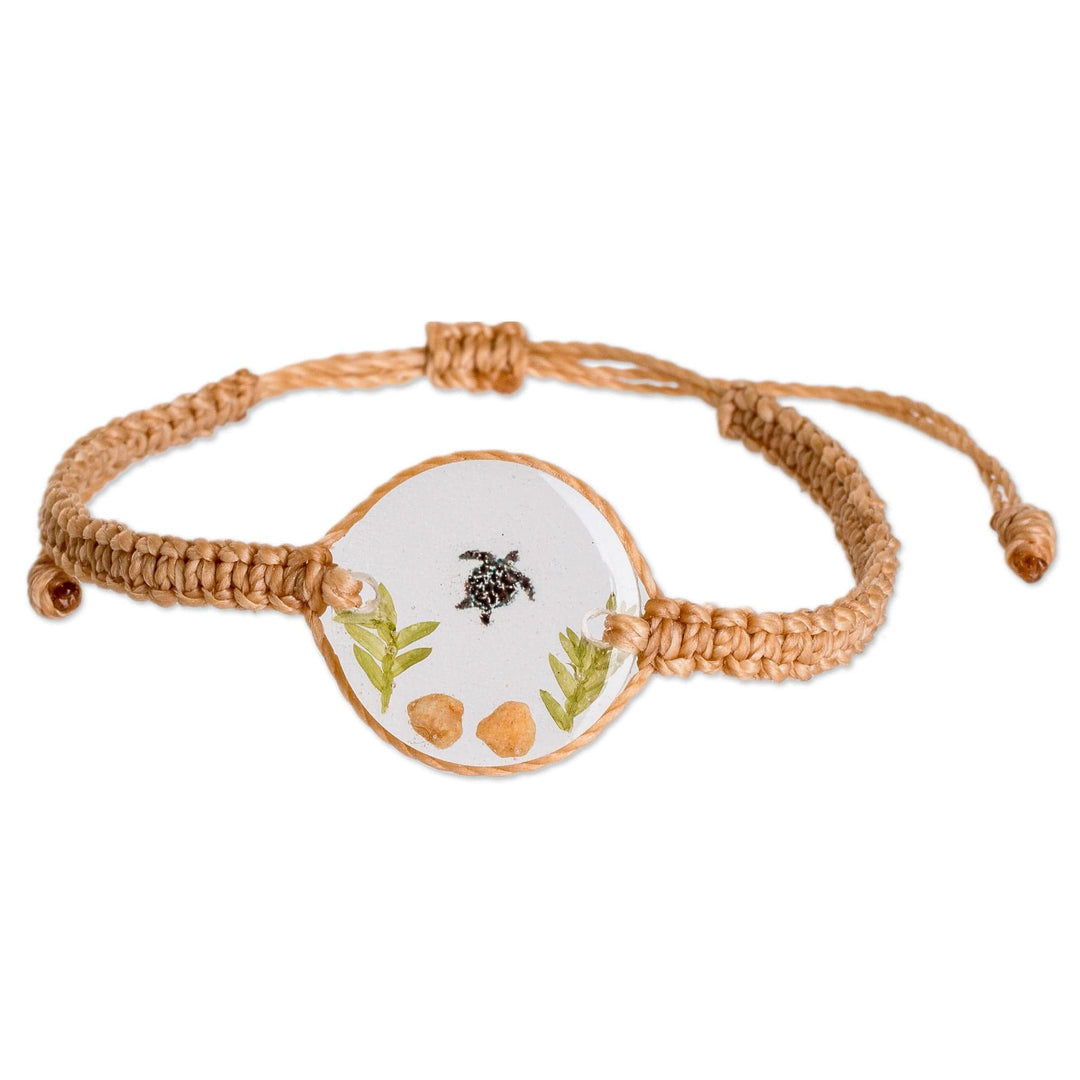 Set of Resin Turtle Pendant Necklace and Macrame Bracelet - Marine Sage