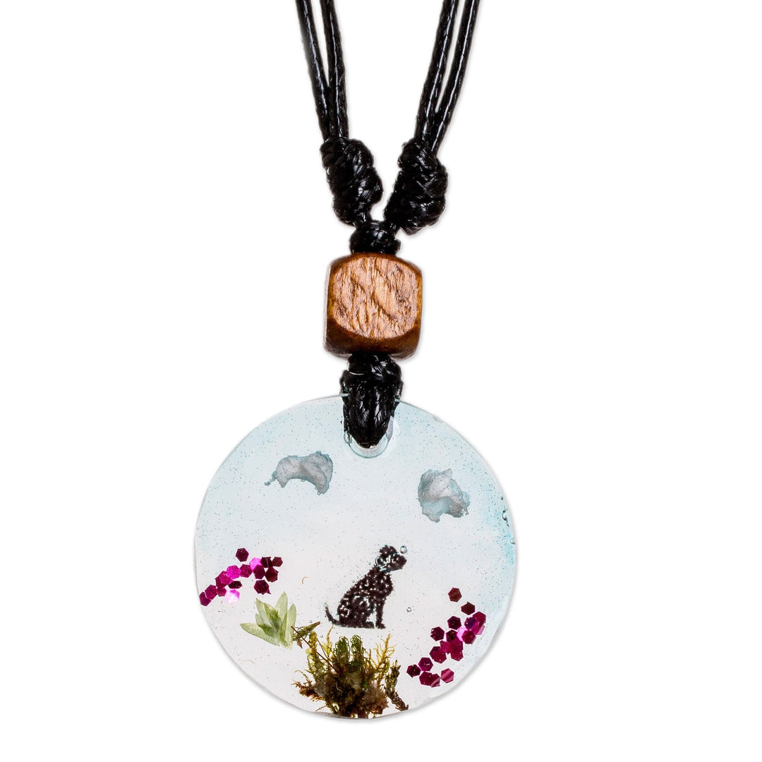 Set of Resin Dog Pendant Necklace and Macrame Bracelet - Loyal Companion